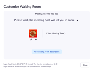 Preview of customised waiting room on Zoom